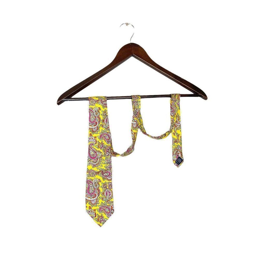 Polo Ralph Lauren Men's Yellow Paisley 100% Silk Tie Hand Finished In Italy